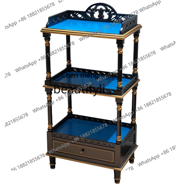 

American-Style Solid Wood Floor Multi-Layer Bookshelf Mid-Ancient Style Home Study Storage Rack Black
