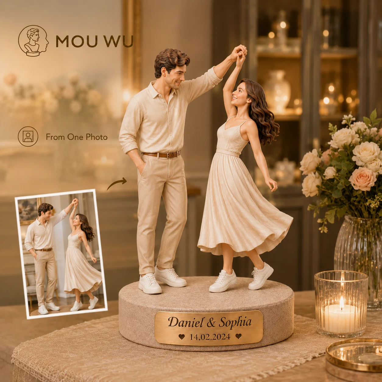 Custom 3D Realistic Couple Figurines | Resin Photo-Based Modeling | Personalized Character Statues  Anniversary and Valentine's