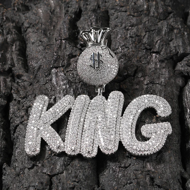 Dollars Sign Money Bag Custom Letters Name Pendants Necklaces for Men Hip Hop 3A+ CZ Stone Bling Iced Out Rapper Jewelry Gift