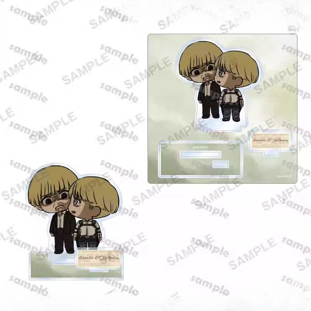 Juego Armin Arlert Hans Eren Yeager Mikasa Ackerman Hange Zoe muñeco con soporte acrílico figura de Anime modelo placa Cosplay juguete para regalo