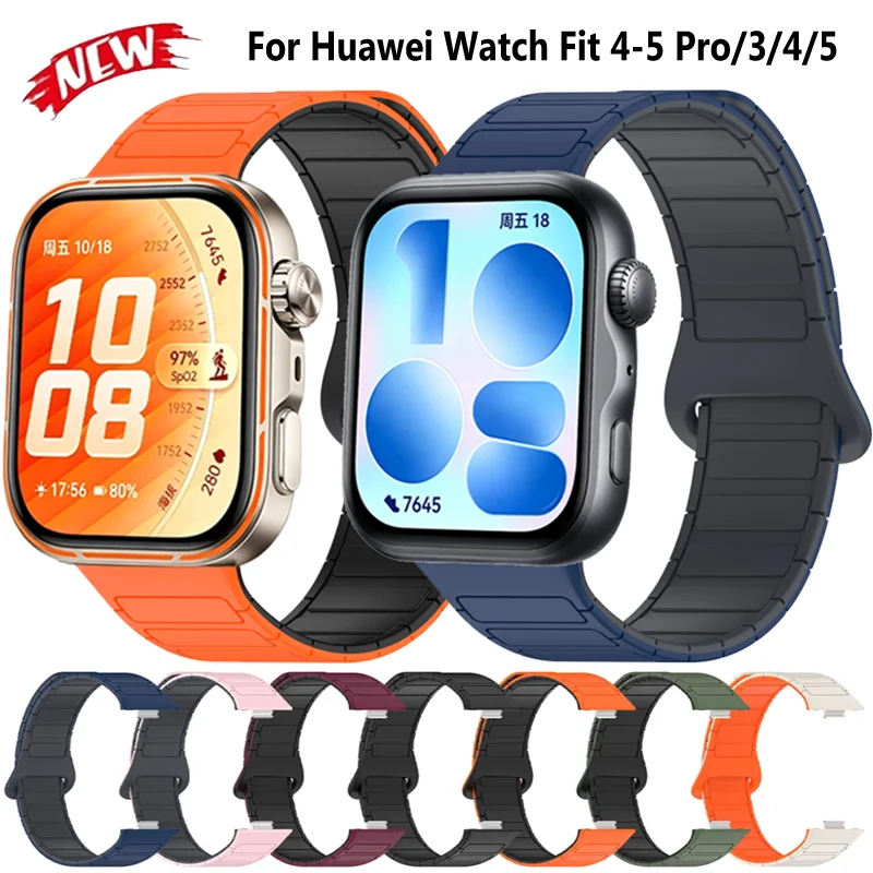 Zweifarbiges Silikonarmband für Huawei Watch Fit 5 5 Pro, sportliches, magnetisches, bequemes, langlebiges Armband, Huawei Watch Fit 4 3 Fit 4 Pro