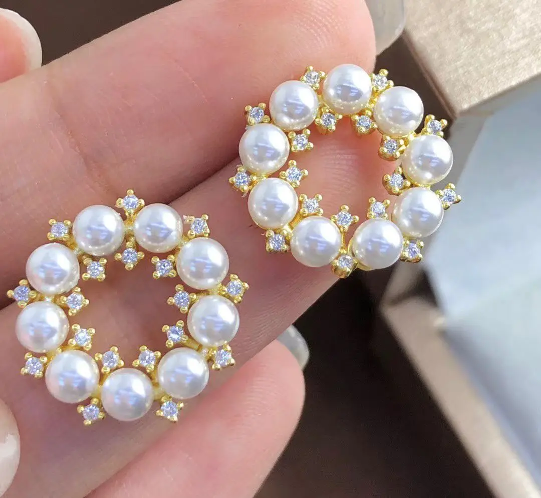 

Wholesale S925 Sterling Silver Earrings Mount Findings Settings Base Mounting Parts Accessory for 3-4mm Pearls 5 pairs/lot