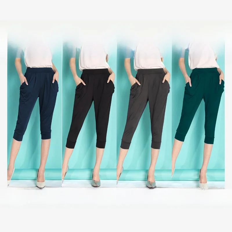 حجم كبير المرأة عادية اقتصاص السراويل فضفاضة تناسب تسعة عشرات طول البوليستر مزيج تنوعا Sle السيدات قسط السراويل