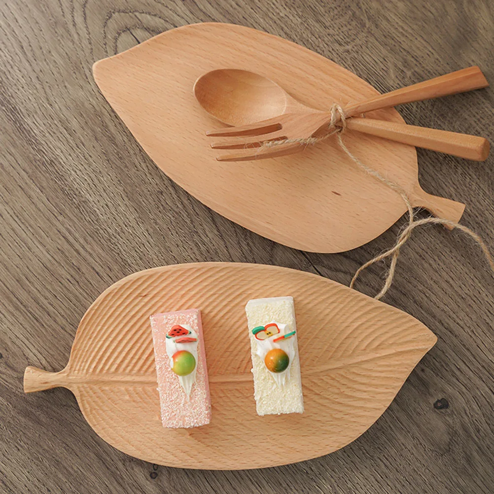 

Solid Wood Tray Leaf Shape Food Serving Plate For Kitchen Coffee Shop Party Decor Smooth Round Design Wooden Fruit Sushi