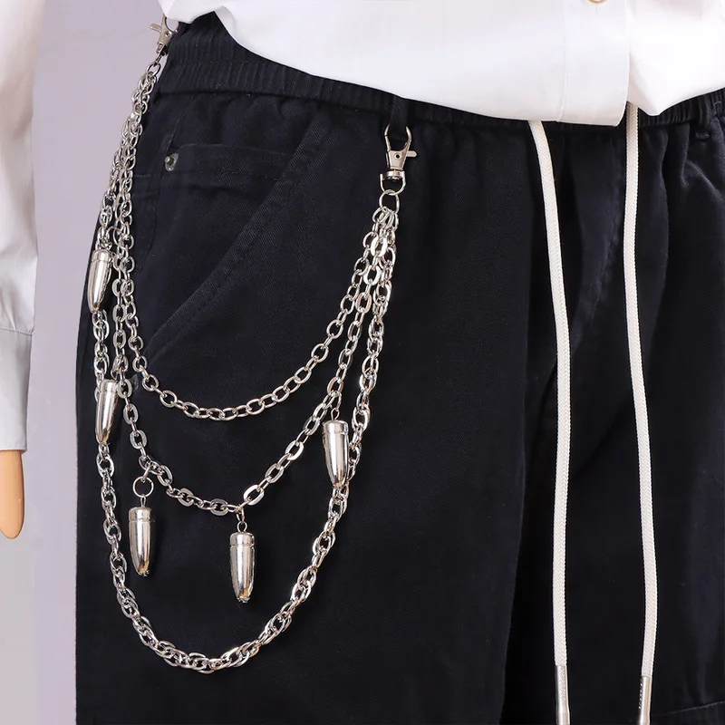 Multi‑Layer Bullet Pendant Pants Chain Silver Metal Waist Chain Punk Rock Gothic Jeans Chain Unisex Cool Hip‑Hop Streetwear