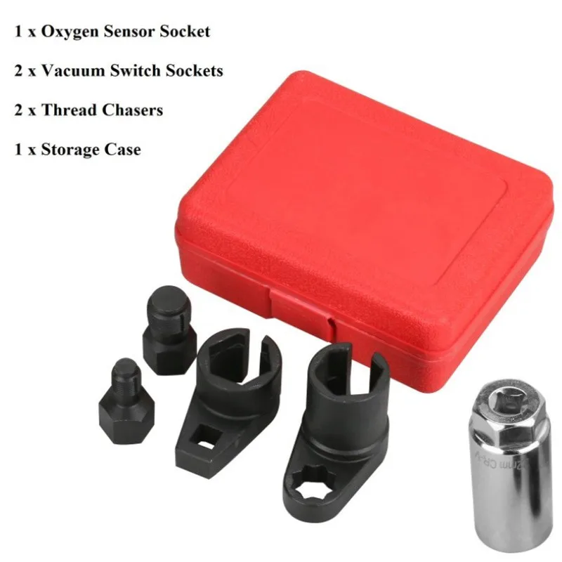 5PC Automotive Oxygen Sensor  1/2 22mm Removal Thread Chaser Socket Wrench Tool Set Car Accessories Tools