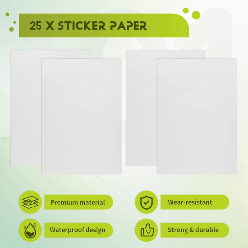 SR-25 листов виниловой наклейки для печати, самоклеящаяся водостойкая матовая белая бумага для печати, для струйного принтера