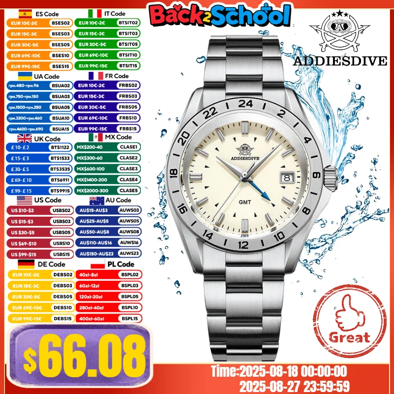 ADDIESDIVE GMT Мужские роскошные часы Reloj с сапфировым стеклом