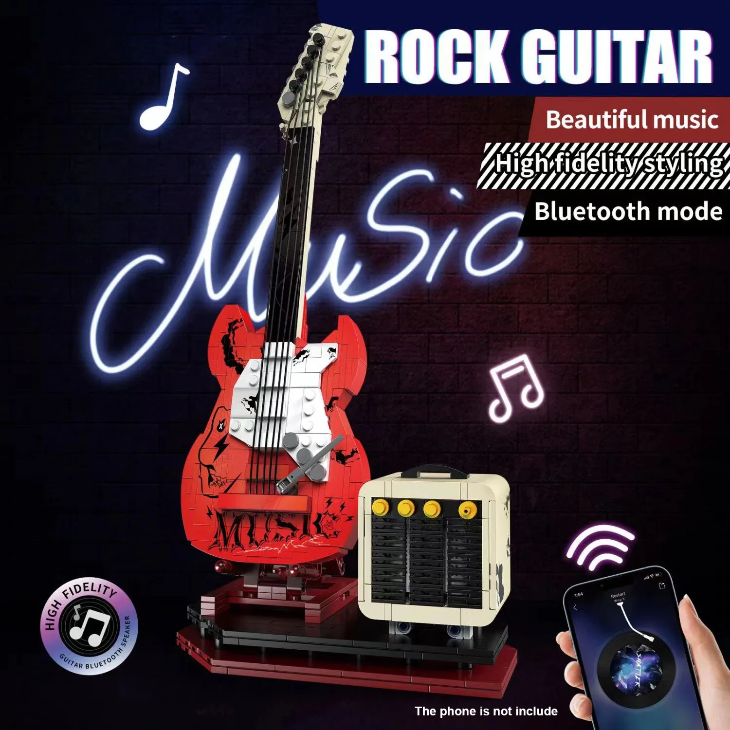 500PCS Creative Music Bluetooth Electric Guitar Speak Building Blocks Phone Connect Construction Toys Gift For Kids Children