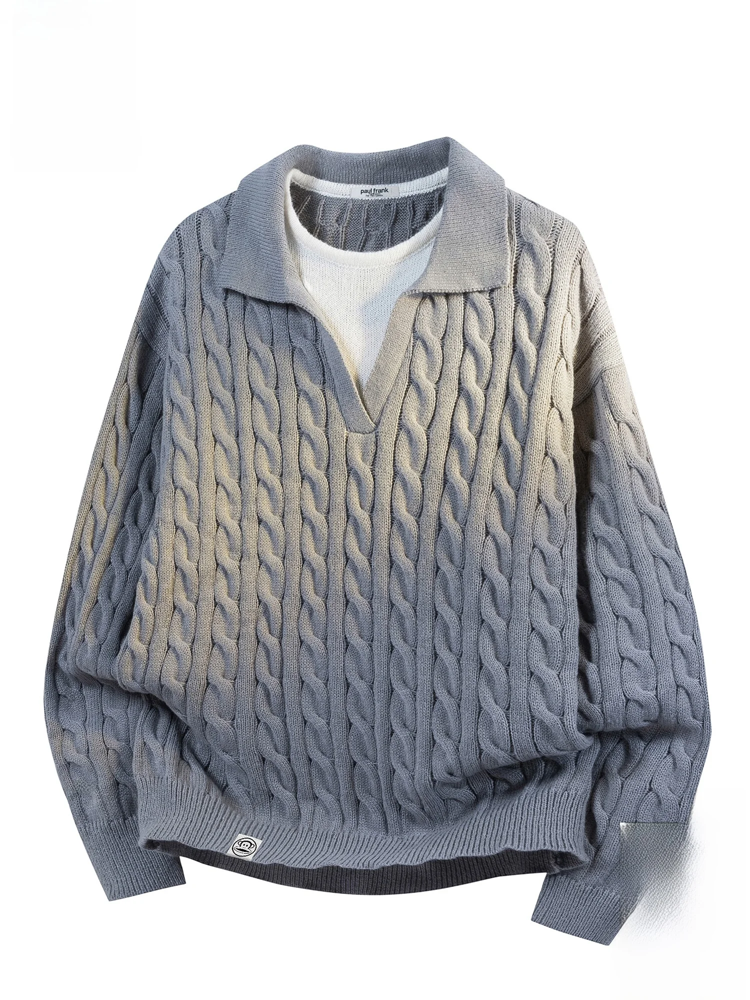 

PaulFrank Knitted Loose Fit Casual irt for Men Spring Season Warm Thermal Stand Collar Fake Two-Piece Long Sve Polyester...