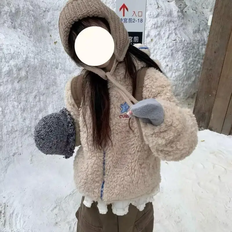 

Women's Winter Coat Winter Bear Ears Hooded Cotton Coat Women Casual Loose Lamb Wool Jacket Fashionable Outerwear For