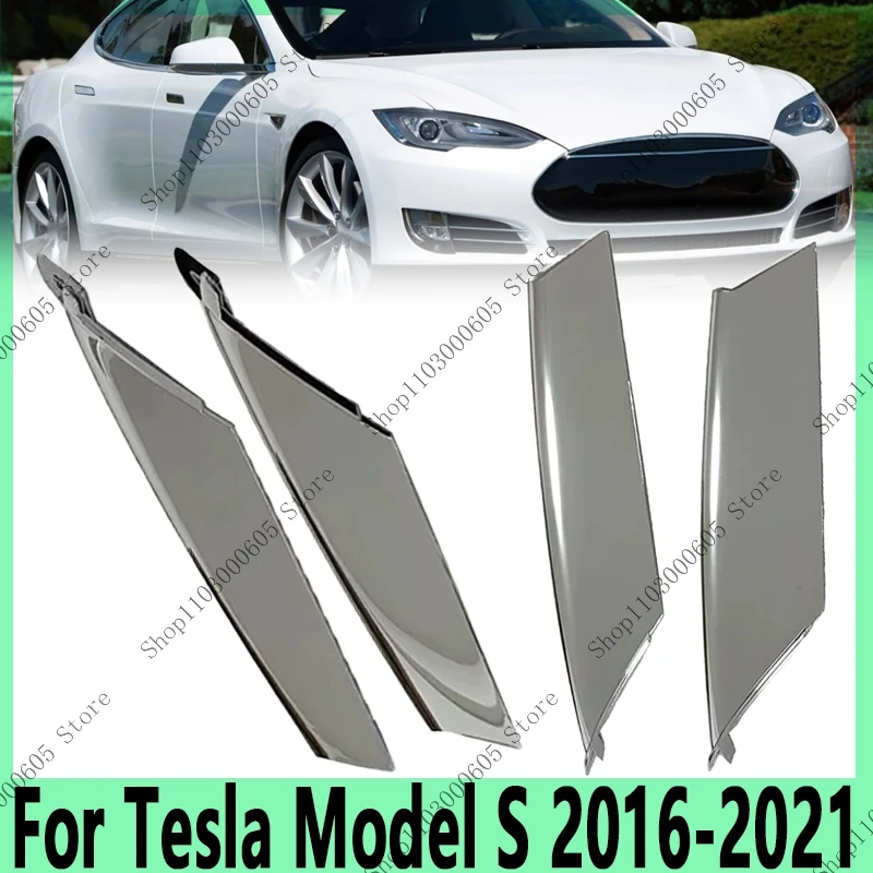 For Tesla Model S 2016-2021 Bright Strip Decorative Plate For Fog Lamp Frame Of Automobile Front Bumper Electroplated Black