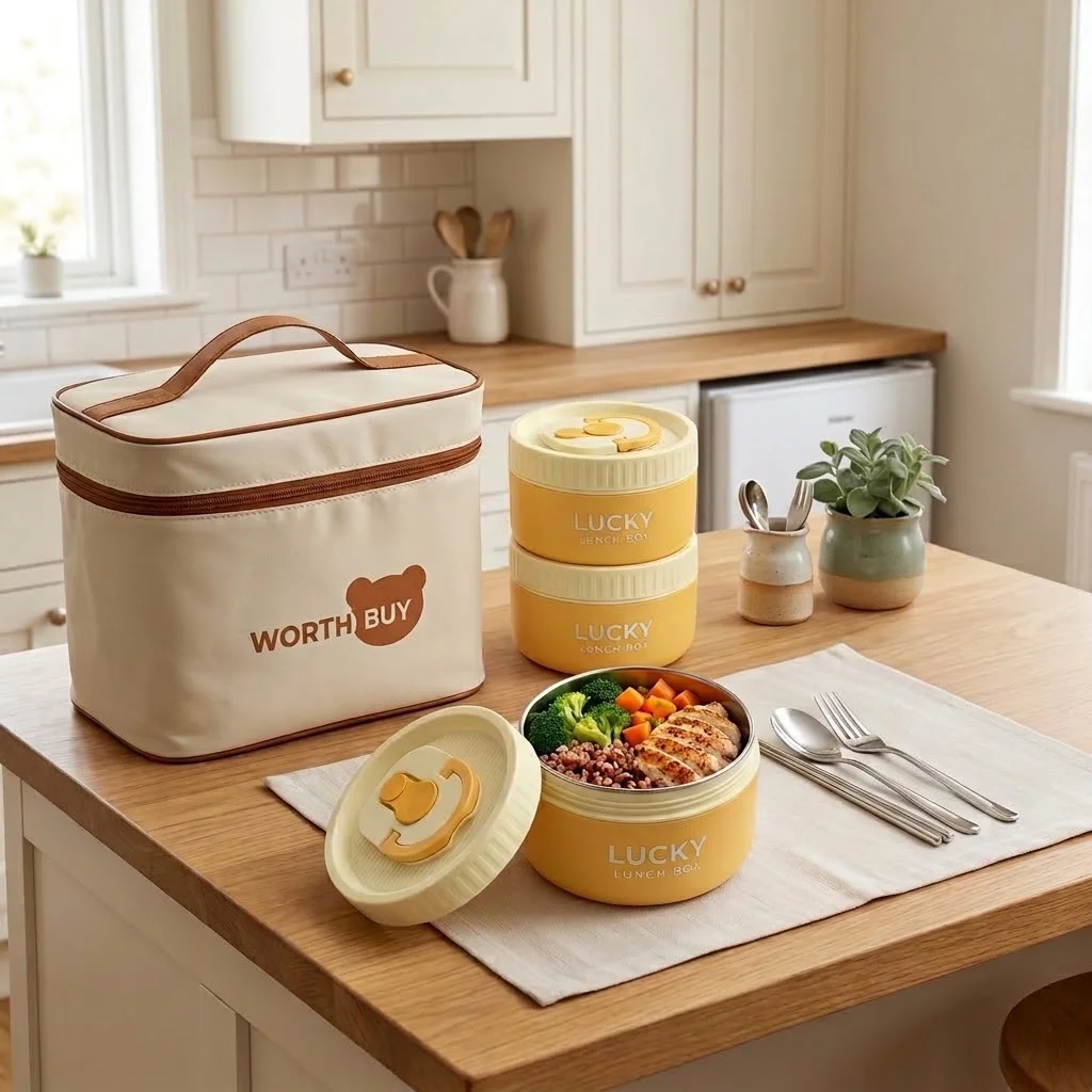 304 Stainless Steel Thermal Lunch Box Leakproof Insulated Bento Box Microwavable Round Food Storage Containers For Kids Adult