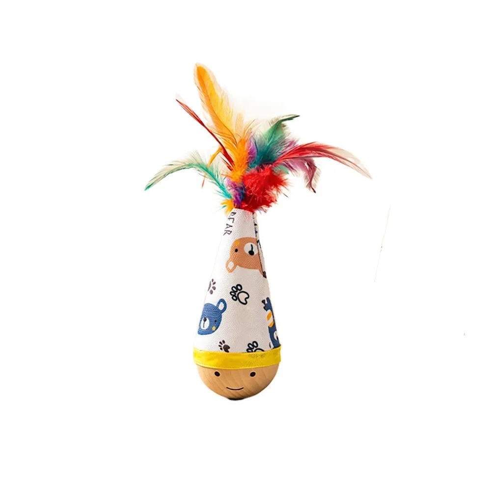 

Cartoon Pattern Cat Tumbler Wobbler Toys Bite-Resistant Wear-Resistant Cat Interactive Toys with Feather Cat Teaser Toy Cat Play