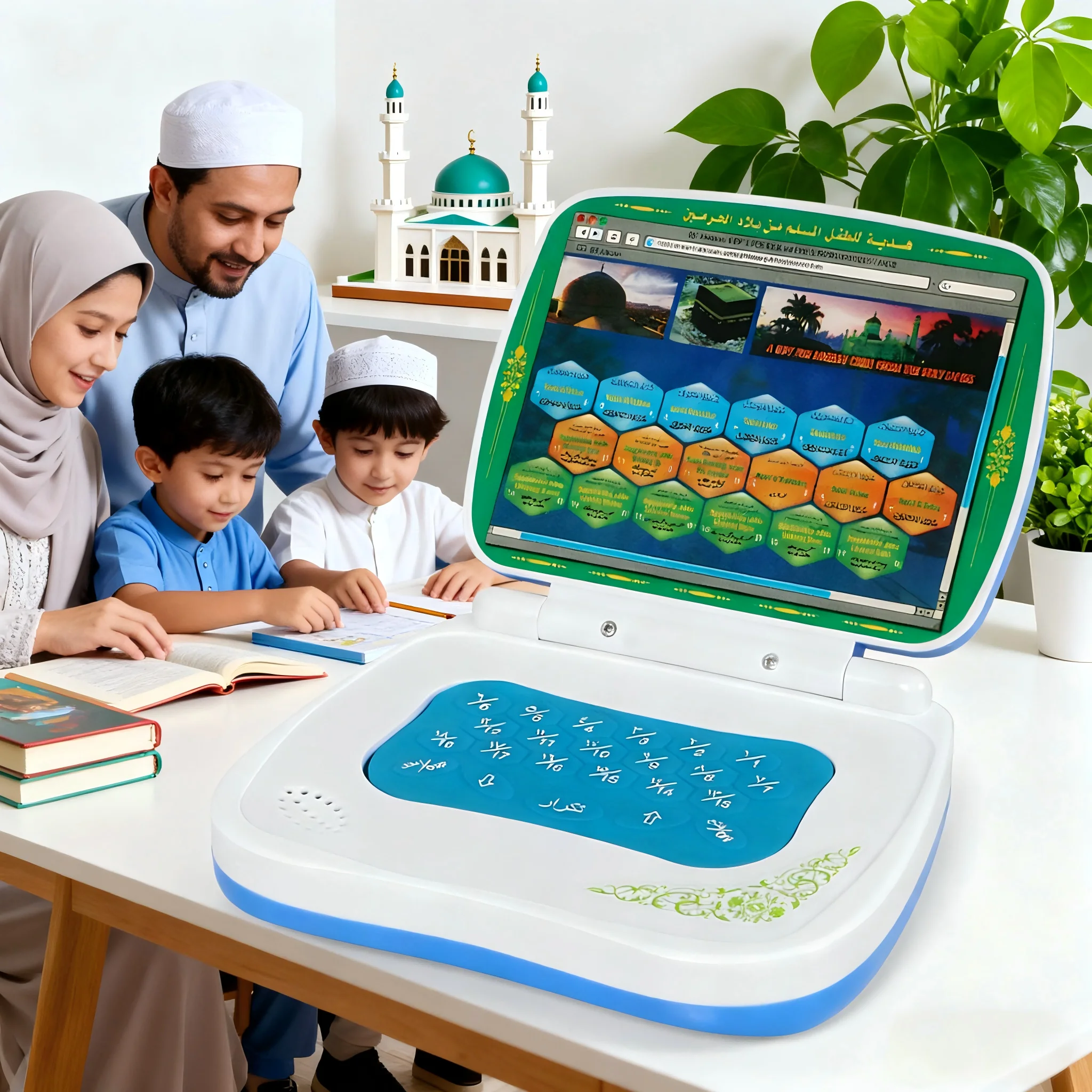 

Islamic Learning Laptop Toy for Kids Arabic Language Alphabet Surah Prayer Educational Electronic Toy 18 Sections