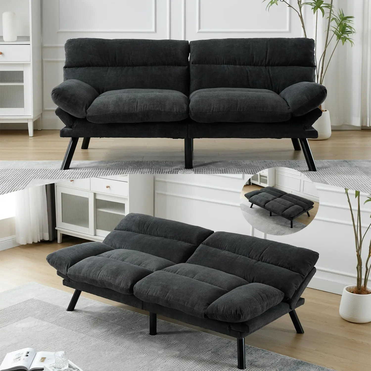 

70-дюймовый диван-кровать из футона, раскладной диван-футон, дышащий маленький диван, двуспальная двухместная кровать с обивкой для компактных шпилек для жизни