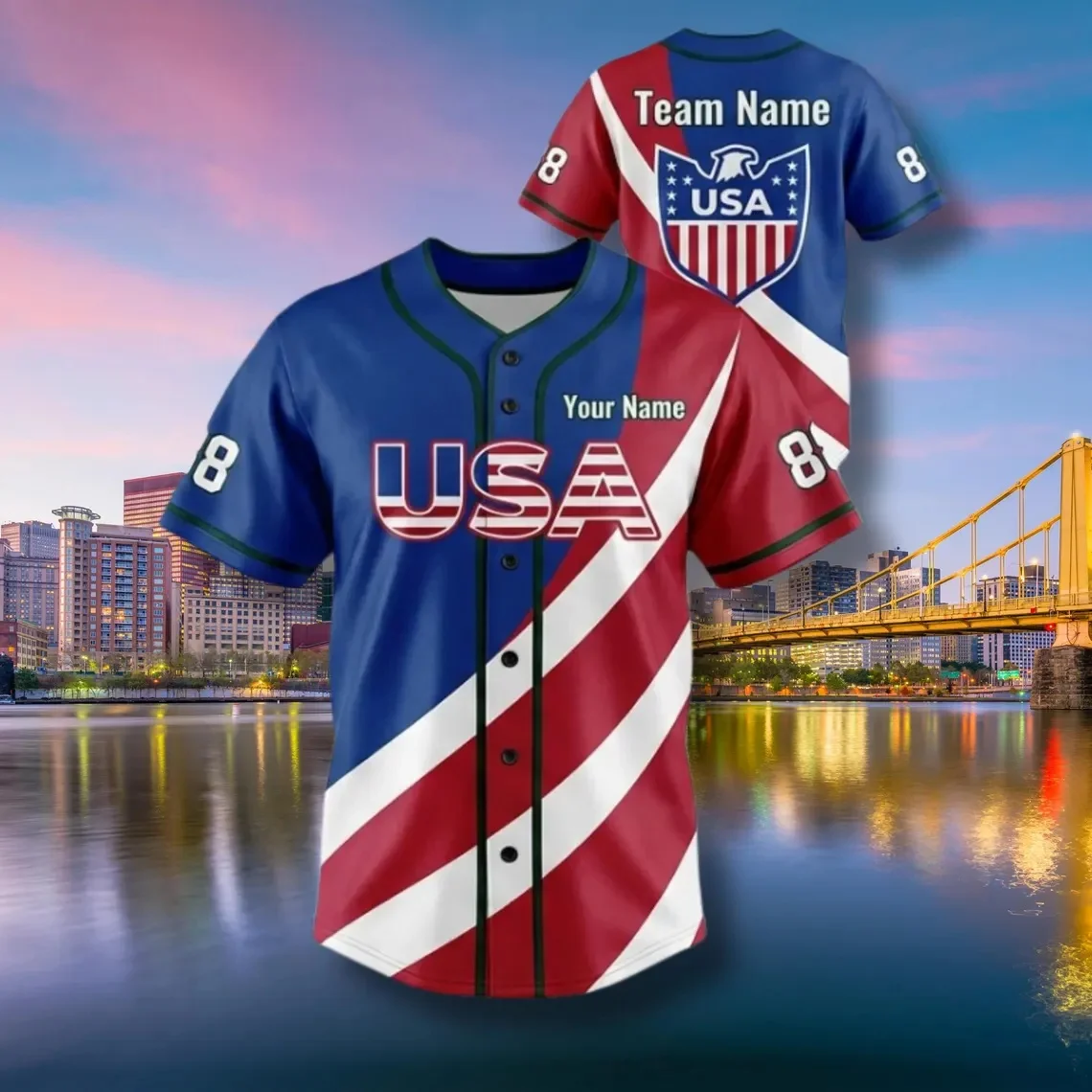 Custom USA Baseball Jersey Personalized Name Team Number Patriotic Softball Shirt, Gift Men For Women Fans