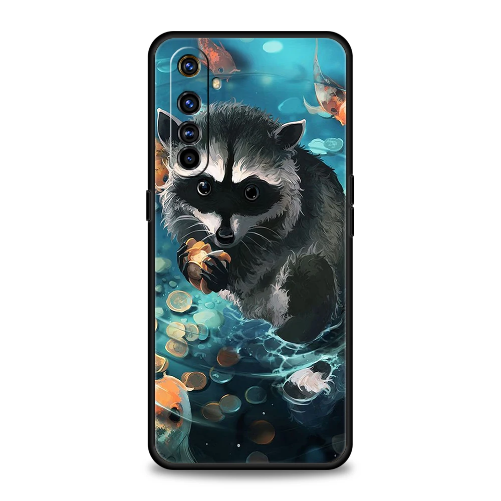 Cute Animal Raccoon Phoen Case Cover For Realme 8i 9i 9 8 7 6 Pro C25 C21 C11 C3 GT2 10 Pro Plus 5G Silicone Shockproof Shell