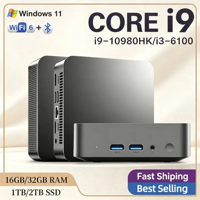 Mini PC con Windows 11, i9 10980HK, i3 6100, Intel Core, SSD M.2 de 1TB/2TB, 16GB de RAM, Wifi 6, BT5.2, 8K HTPC, Mini Computadora de Escritorio para Juegos