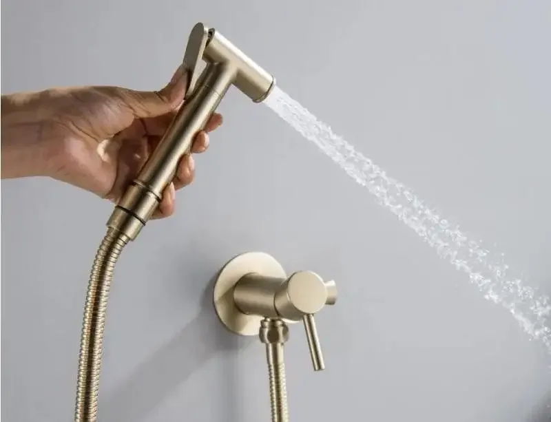 Brushed Gold Bidet Sprayer Toilet Faucet Brass Hand-held Wall-mounted Gunmetal gray Mixer Hot And Cold Water With Hose sprayer