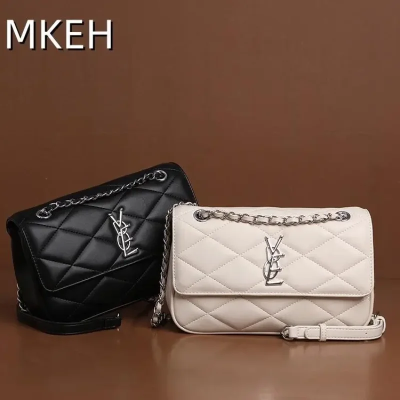 

​ 2025 Новая женская стеганая сумка через плечо из натуральной кожи с цепочкой, винтажный ремень на плечо для повседневного использования, шикарного и универсального использования ​