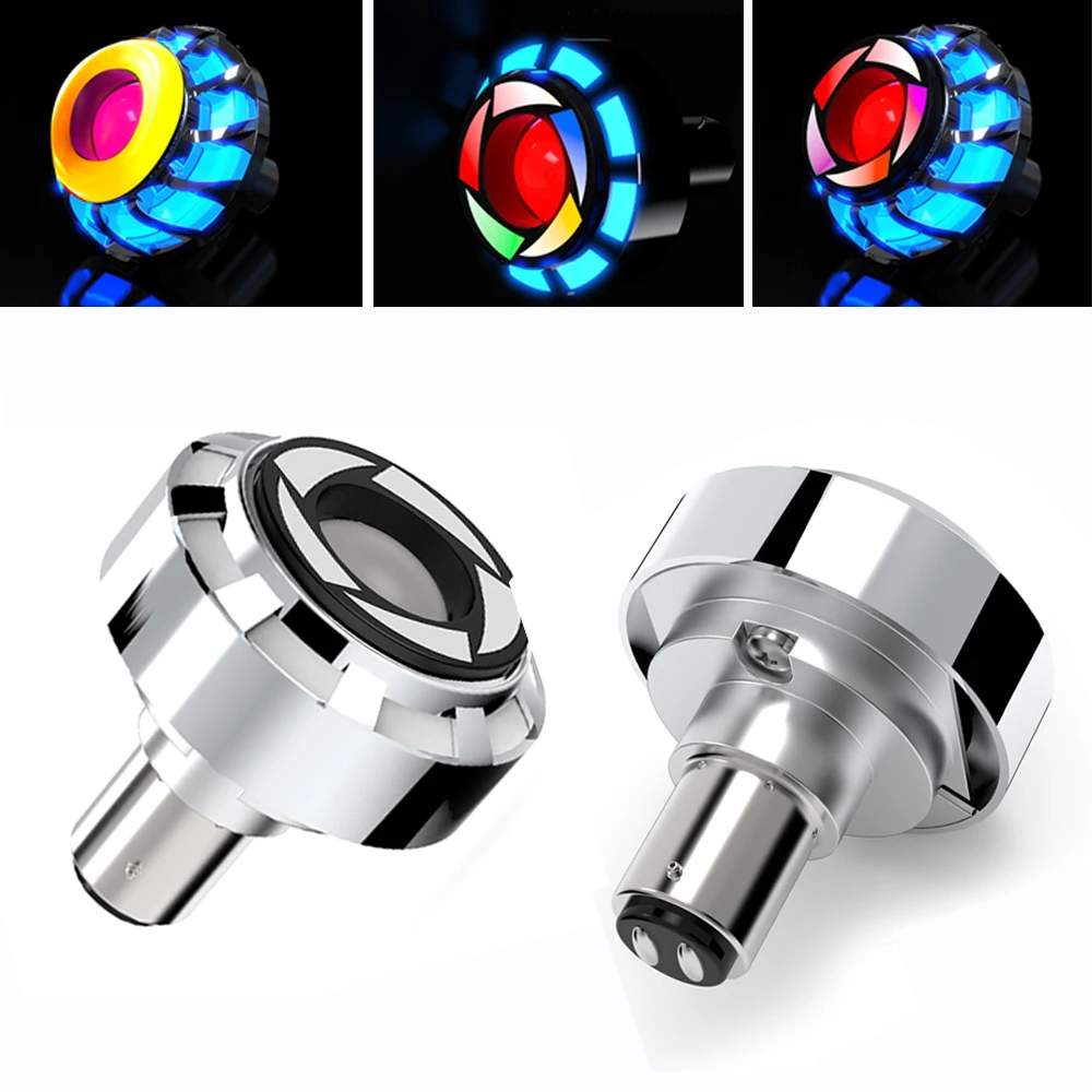 

Motorcycle Warning Lamp Angel Eye Motorcycle Headlight 1157 Brake Tail Rear RGB Flashing LED Light Moto Accessories Universal