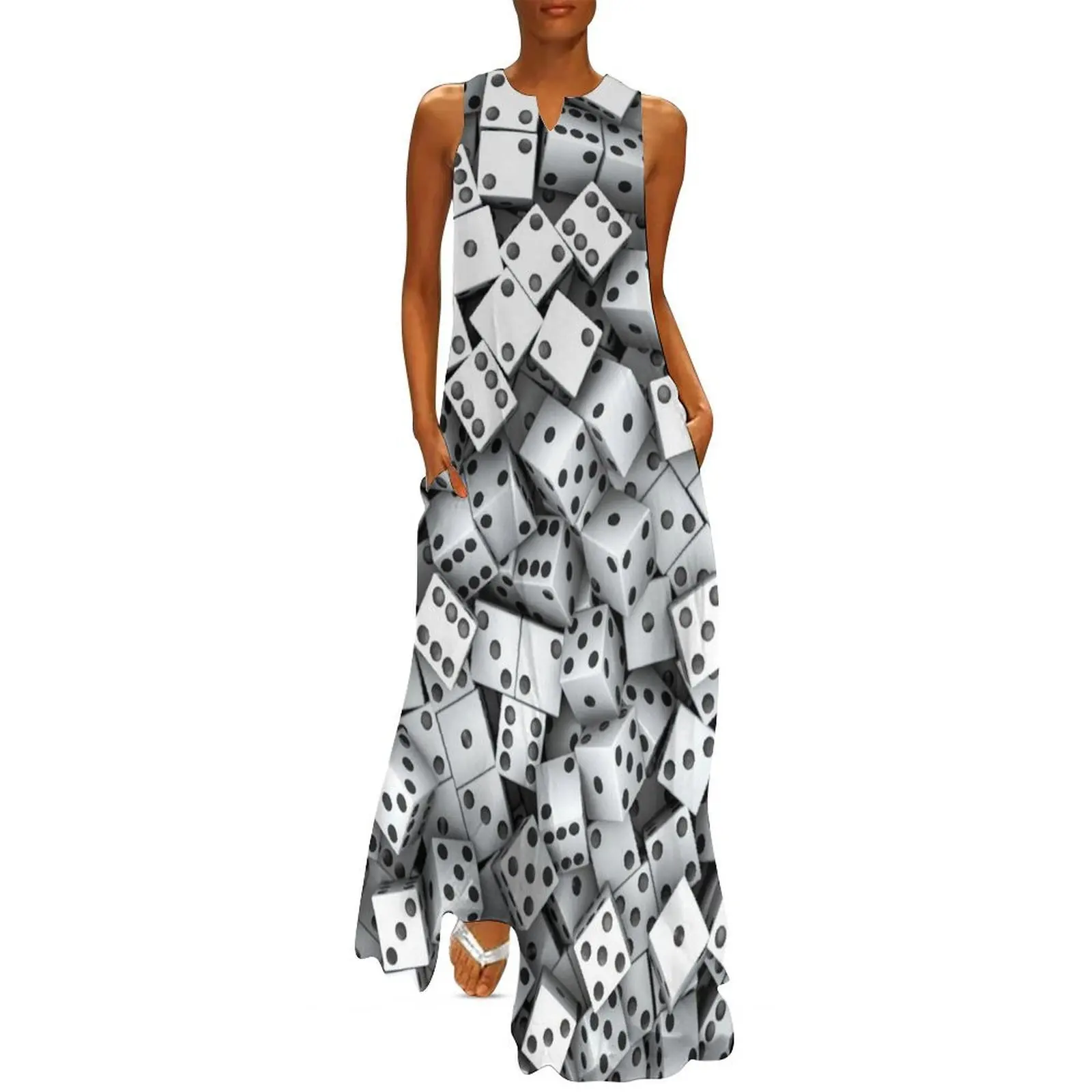 

Casino Lucky Dice Gambler Abstract Gaming Pattern White Long Dress Women's clothing dress for women 2025