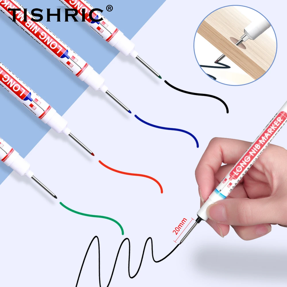 TISHRIC-Caneta Marcadora Oleosa de Cabeça Longa, Multiuso, 4 Cores, 20mm, Especial, Banheiro, Carpintaria, Canetas Marcadoras de Buraco Profundo