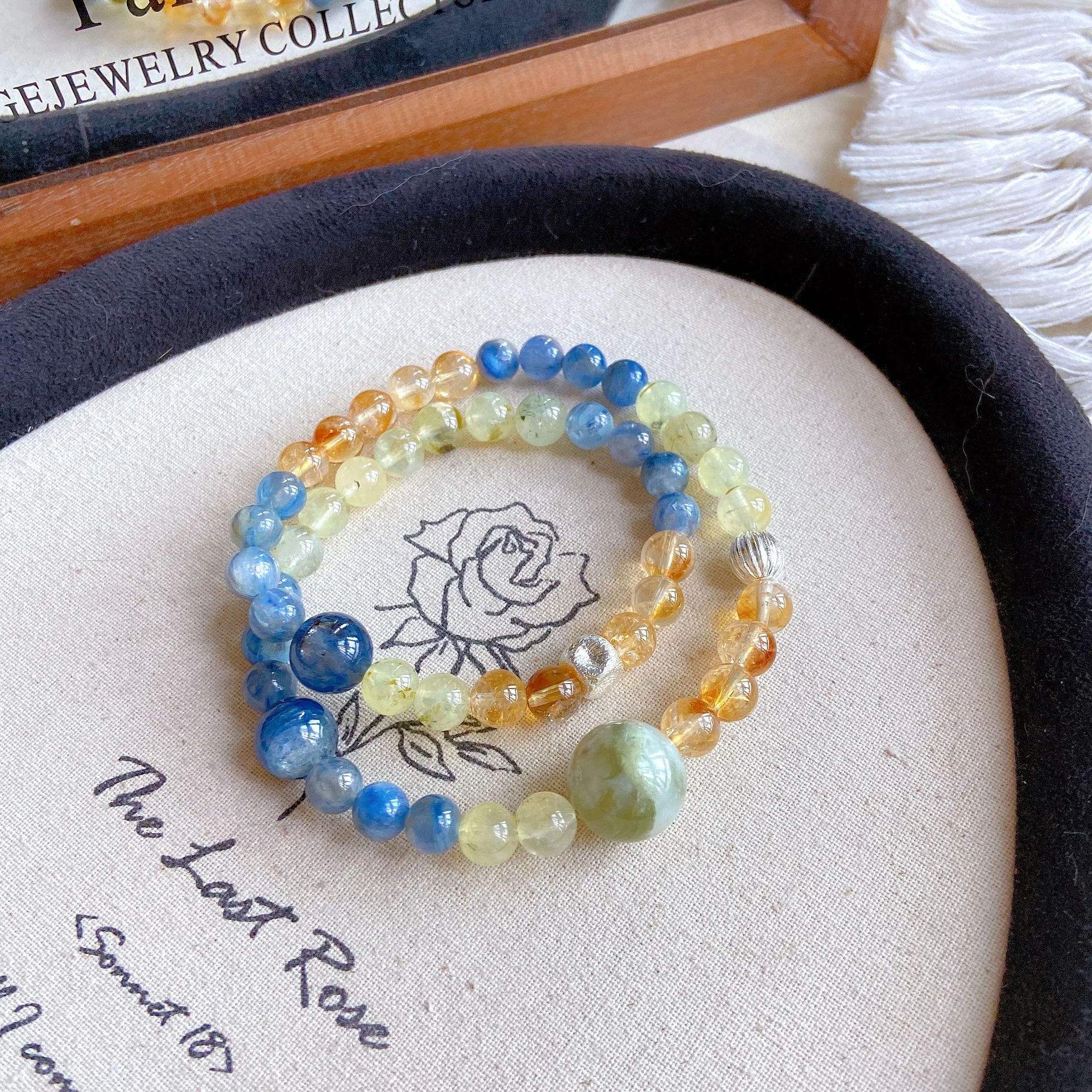 Chinese Style Lucky Blessing Natural Kyanite Citrine Prehnite Green Rutilated Quartz Double Layer Beaded Bracelet For Women Good