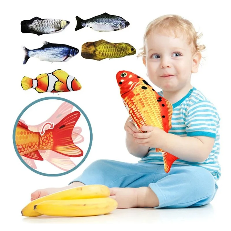 Kids Electric Pet Electric Floppy Fish Toy Toddler Interactive Soft Plush Toy Animal Model Cognitive Interactive Gift for Baby