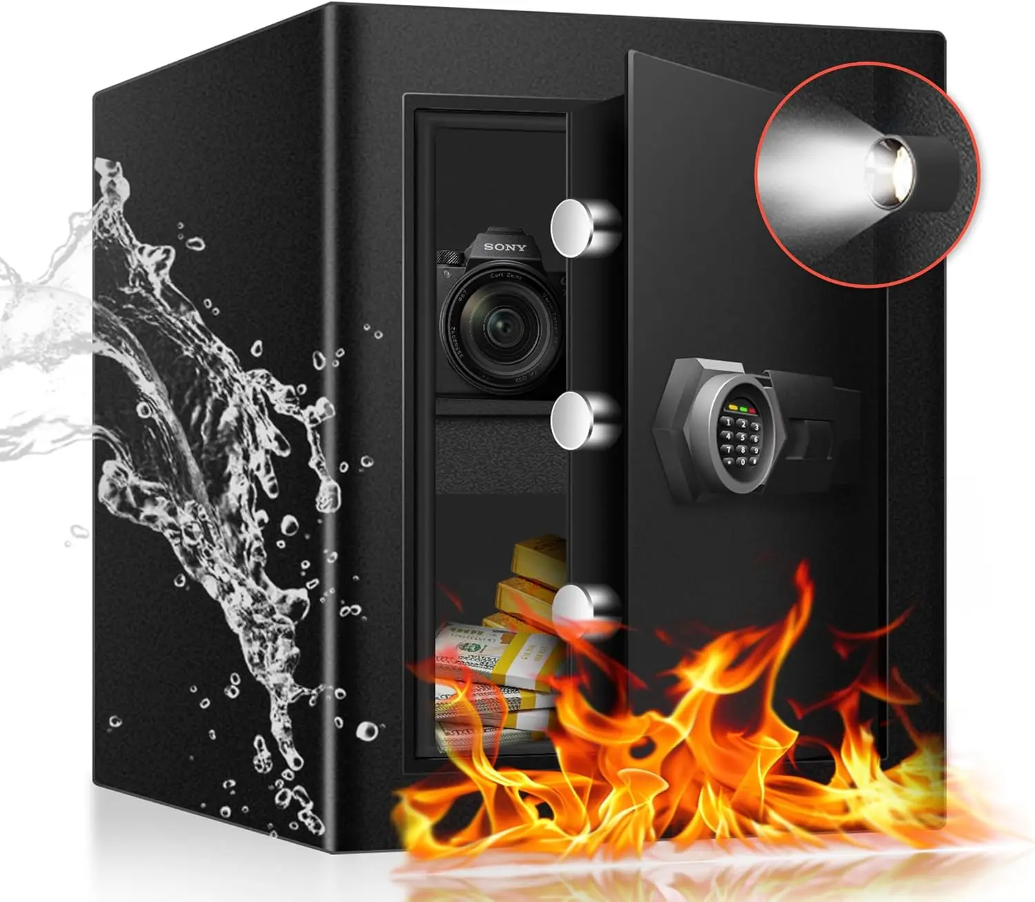 

2.3 Cu Ft Fireproof Home Safe Box- Steel Security Box with Digital Electronic Keypad, Safety Lock Box for Office, Removable Shel