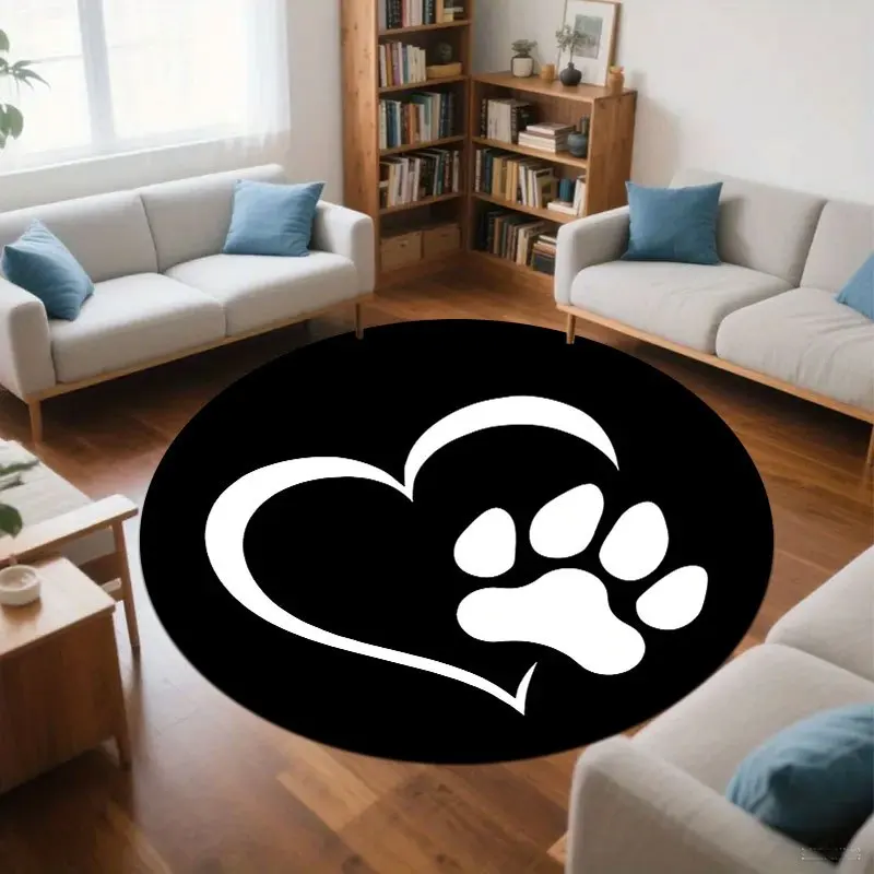 Kind-hearted dog paws round floor mats are slip-resistant Suitable for entrance living room bedroom terrace garden carpets