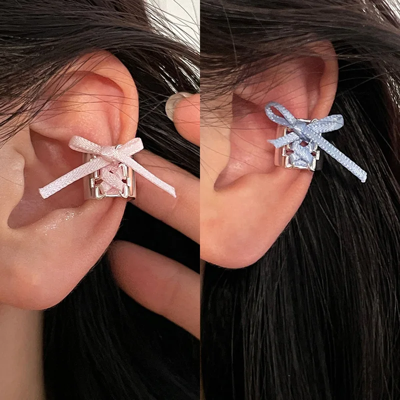 Ribbon Bow Ear Clip Without Ear Hole Earrings, Niche And Unique Design, Ear Bone Clip For Women