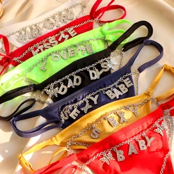 Sexy Custom Name Bikini Thong for Women Bling Gold Silver Color Crystal Letter Personality Thong Underwear Body Jewelry Gift