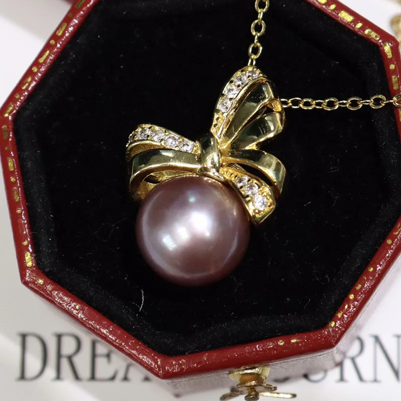 Bowknot Freshwater Pearl Pendant 10-11mm Perfect Round Slightly Flawed Light Luxury Collarbone Chain Ins Internet Celebrity Neck