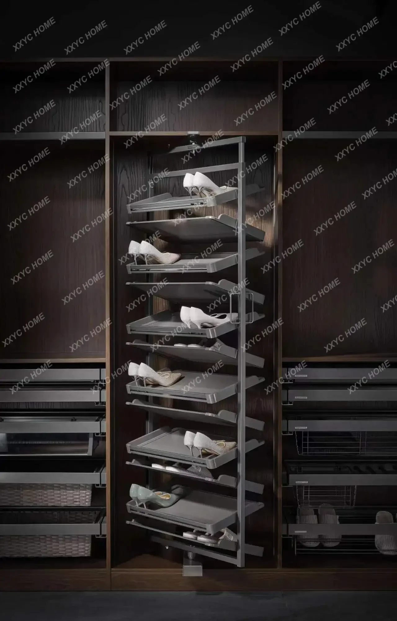 360 Degree Rotating Aluminum Cabinet Shoe Rack, Rotating Retractable Multi-layer Shoe Rack in Cabinet