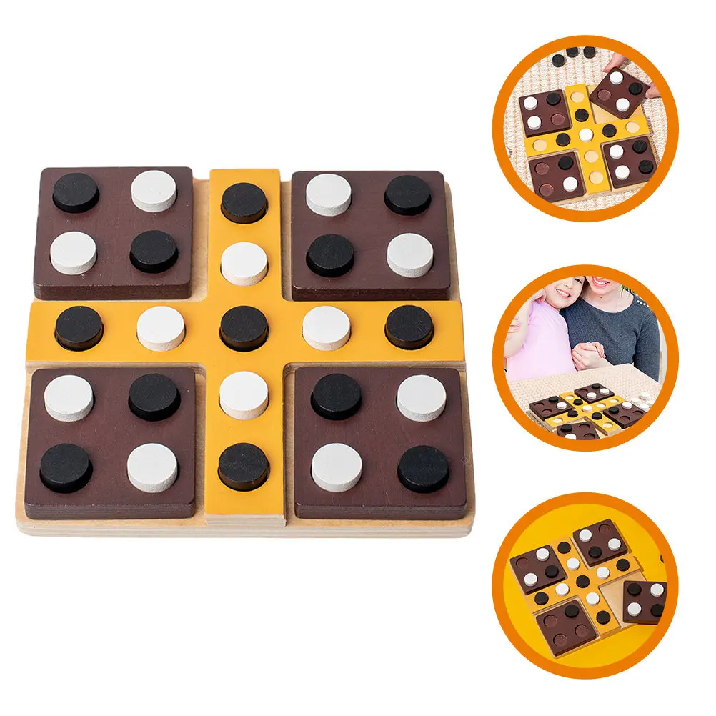 

1Set Rotatable Four-in-A-Row Chess Game Wooden Board Game Indoor Outdoor Educational Puzzle Vintage Board