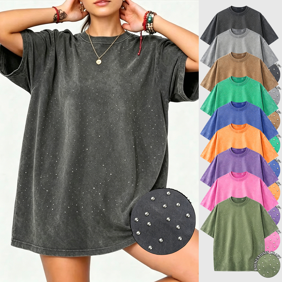  Summer Womens Diamond Cotton Washed T-shirts Vintage Short Sleeve Tops Casual O-Neck Oversized Tees Y2k Fashion Woman Clothes 