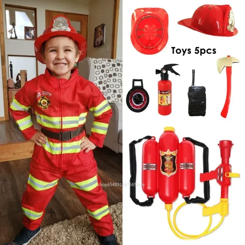 EE01 เด็ก Fireman คอสเพลย์เครื่องแต่งกายเด็กหญิงฮาโลวีน Carnival Party Sam Fireman ชุด Workwear คริสต์มาส GiftIo0!