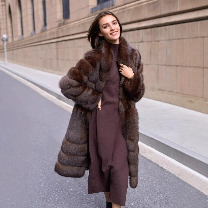 

Sable Long Stand Collar Coat, Women's Starry Sky Fur Winter Jacket Trending Eco-Friendly