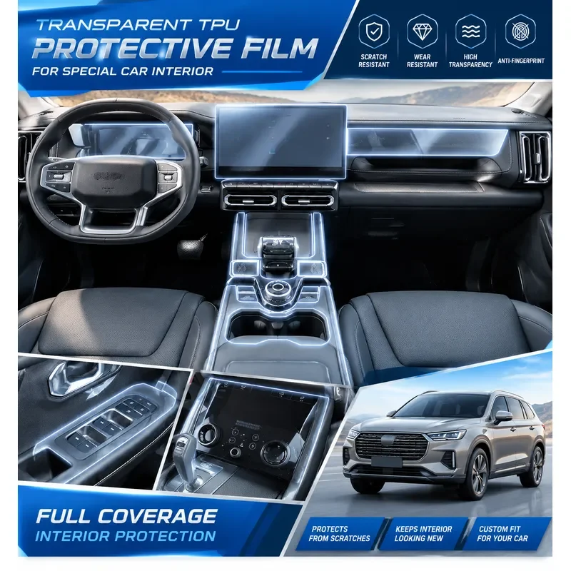 For Jietu Shanhai T1 Center Console Gear Shift Sticker Transparent TPU Protective Film Car Interior Decoration Accessories