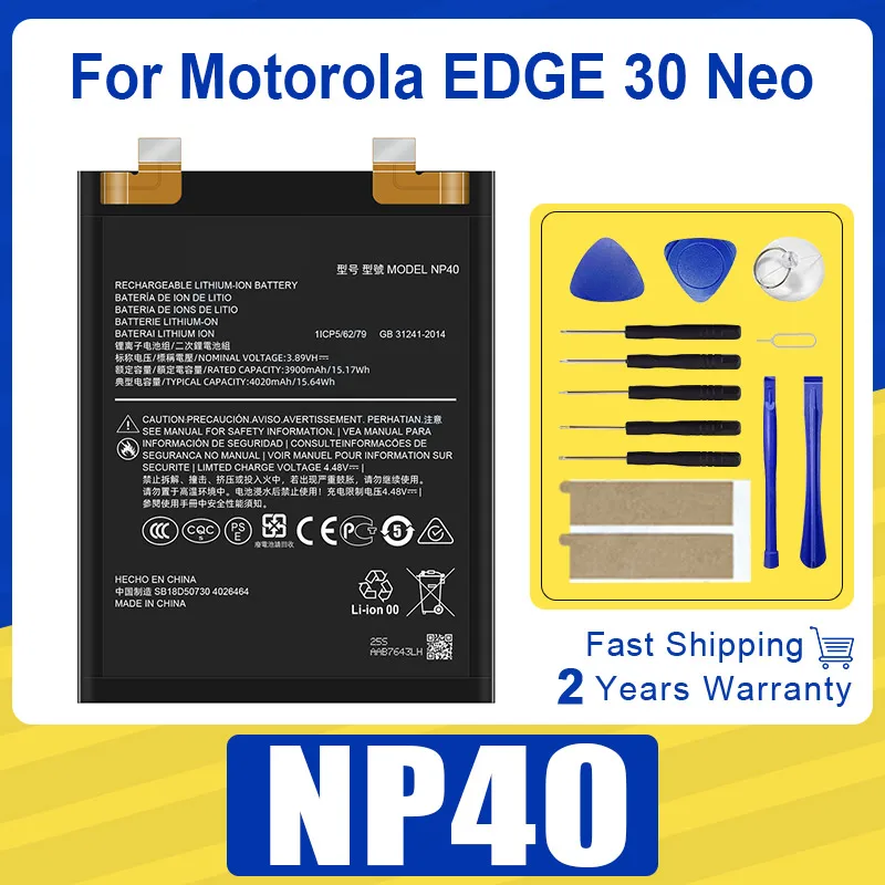 

100% New Genuine 4020mAh NP40 Battery 4020mAh Battery For Motorola EDGE 30 NEO NP 40 Batteries Batteria + FREE Kit Tools