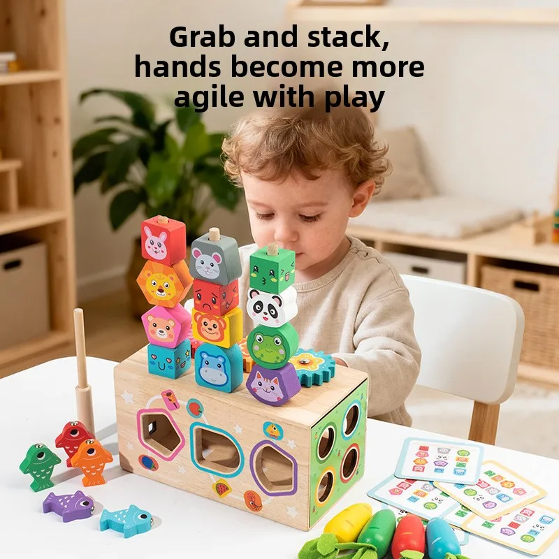 Geometric Shape Column Beads Toys Early Education Intelligence Development Animal Fruit Patterned Stacking Educational Game Gift