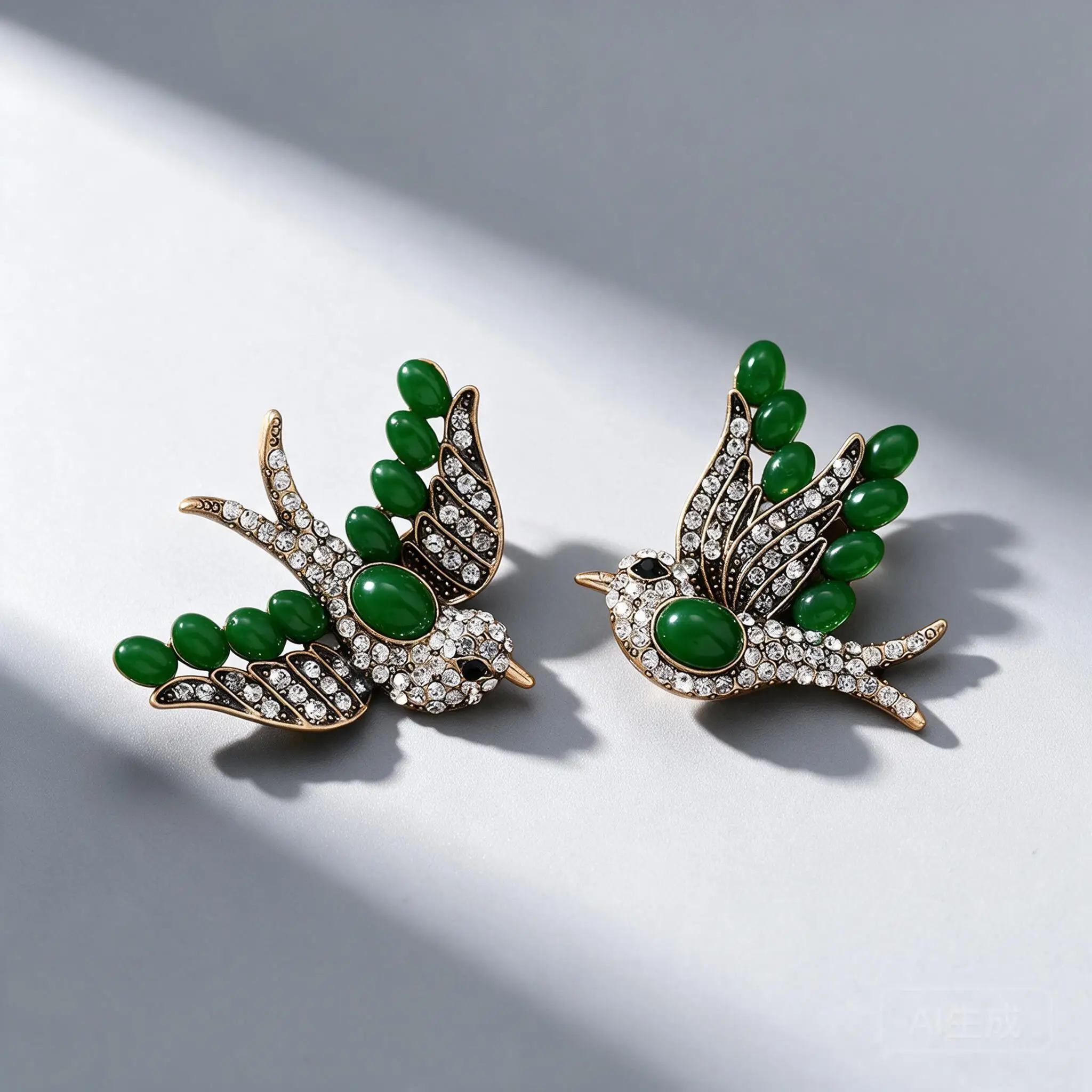 Vintage Chinese Faux Jade Green Swallow Brooch Rhinestone Inlaid Cute Bird Pin For Hanfu Cheongsam Dress Outfit Accessory Gift