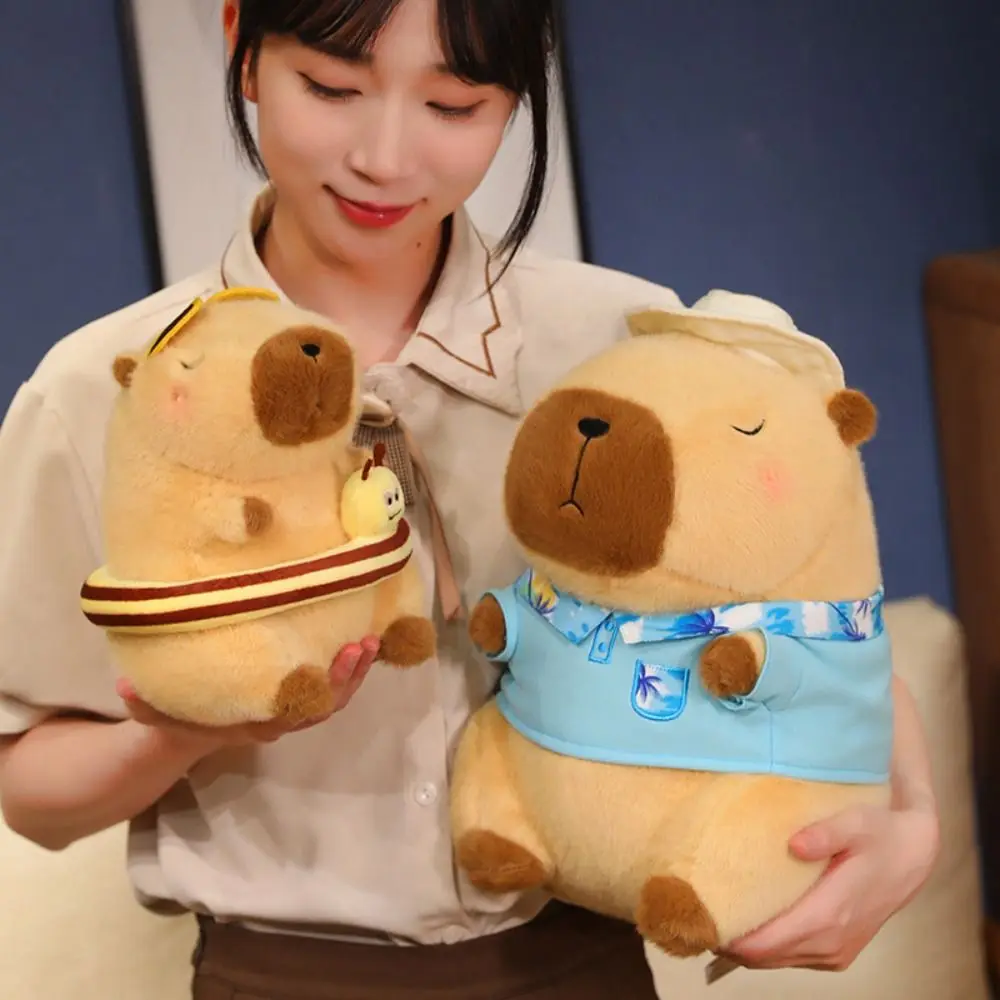 Círculo de natação esportes capivara brinquedo de pelúcia estilo verão roupas de praia capibara anime brinquedo fofo bonito rosa capivara boneca de pelúcia