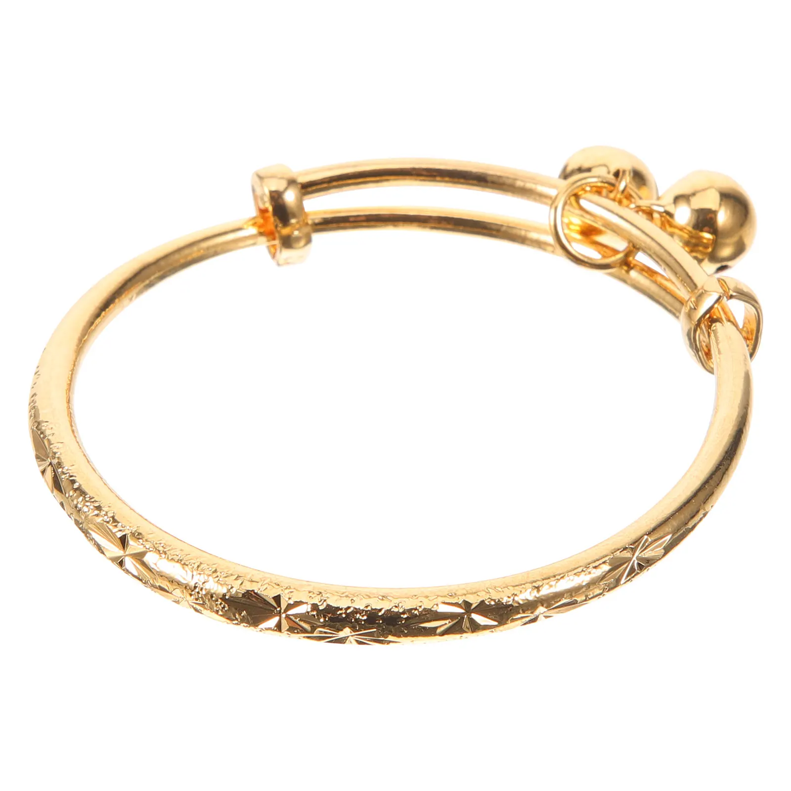 

1pc Imitation Gold Baby Bracelet Delicate Kids Bangle Full Moon Blessings Design Cool Bell Hand Ring For Toddler Girl Birthday