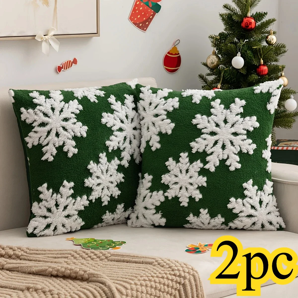 

2pc Plush Snowflake Pillow Covers Plush Christmas Snowflake Pillowcase Suitable for Christmas Decoration for Winter Home