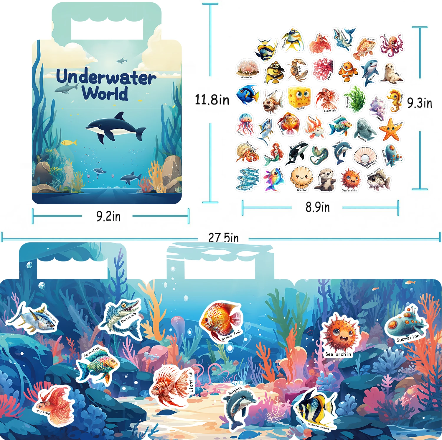 Jelly Sea Animal Sticker Books Set Including 40 Patterns for Kids Scrapbook Gifts Early Education Cultivating Concentration