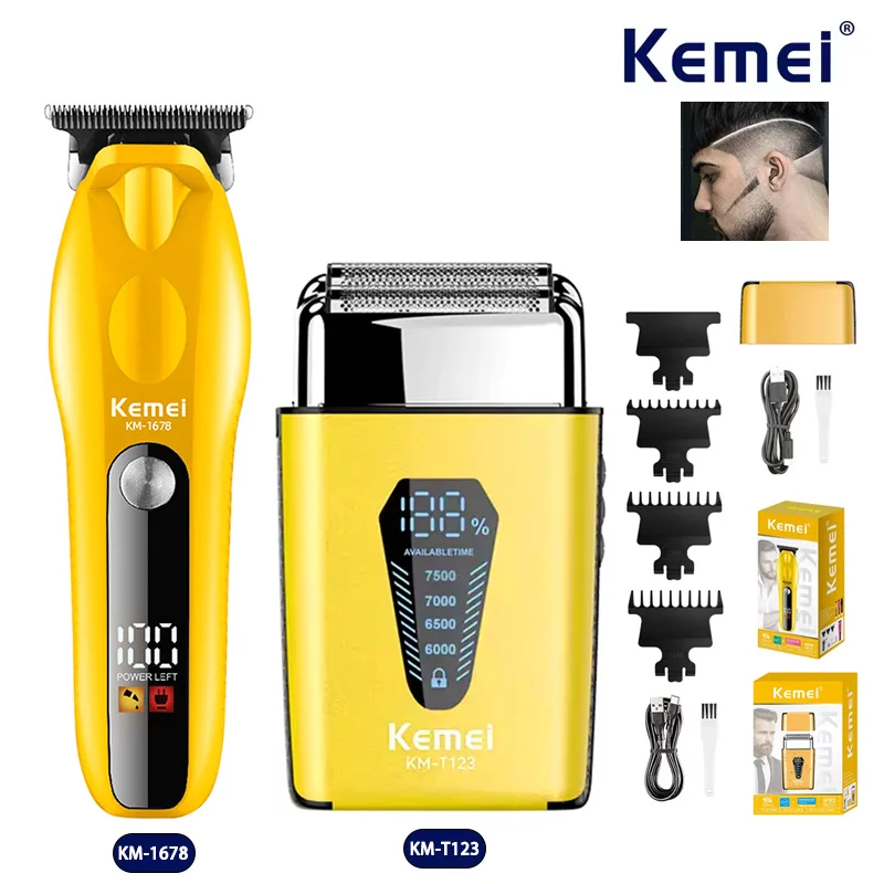 

Kemei высокоскоростные электрические машинки для стрижки волос USB перезаряжаемая мужская бритва профессиональные беспроводные триммеры для волос, KM-1678, KM-T123, комплект