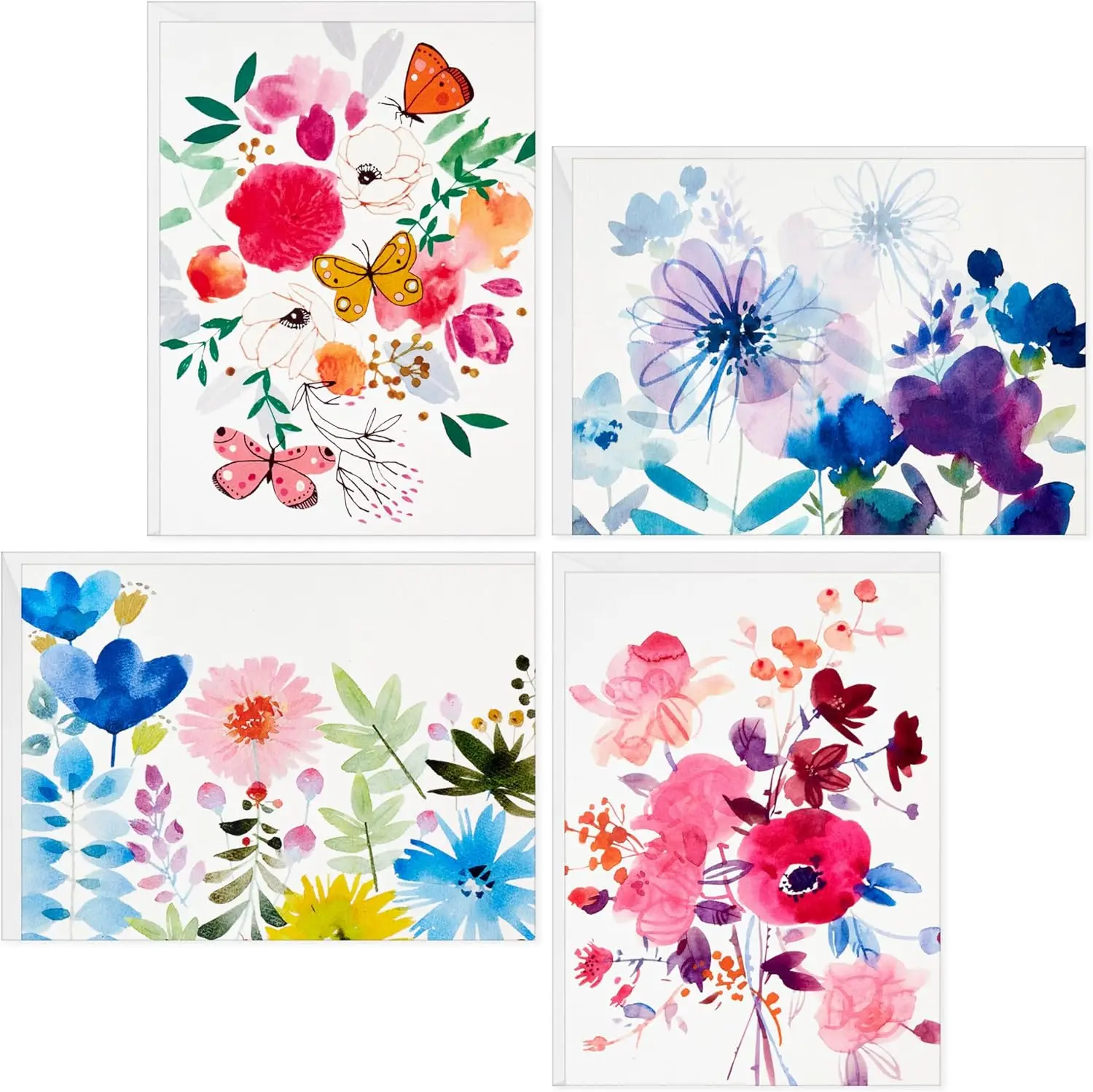 New plant and flower themed greeting card with envelope decoration sticker 24 piece set (12 greeting cards+12 envelopes)
